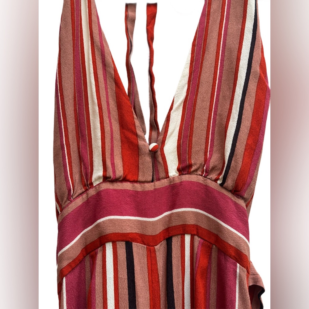 Boho Striped Halter Wide Leg Jumpsuit /Resort Festival/ Dress Forum Medium - Picture 2 of 7